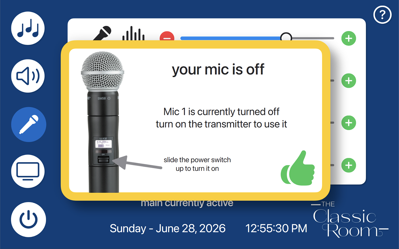 Microphone alert screen