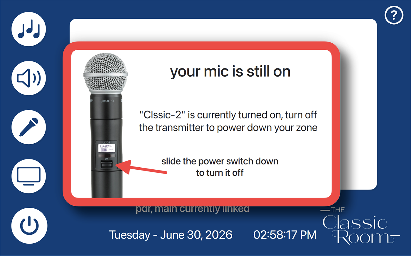 Shutdown reminder screen