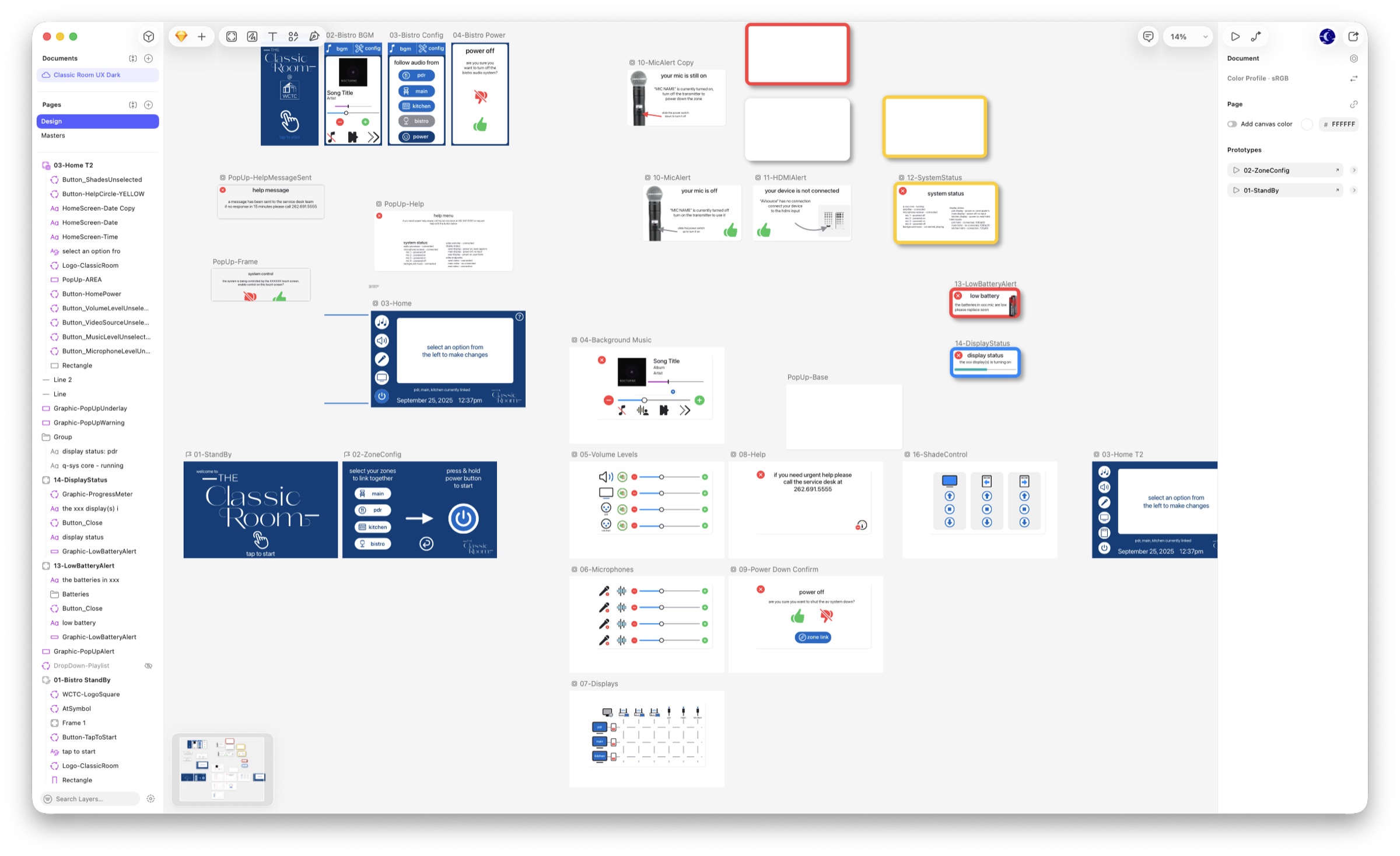 Later flat Classic Room interface system displayed across the Sketch design canvas